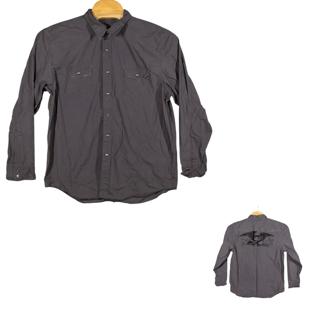 Aeropostale Western Eagle Pearl Snap‎ Shirt Mens XXL Gray Rodeo Southwestern